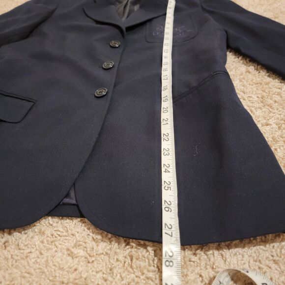 DKNY Womens Blazer Size 4 Navy Blue Wool Blend Classic Jacket Dark Academia - Picture 4 of 8